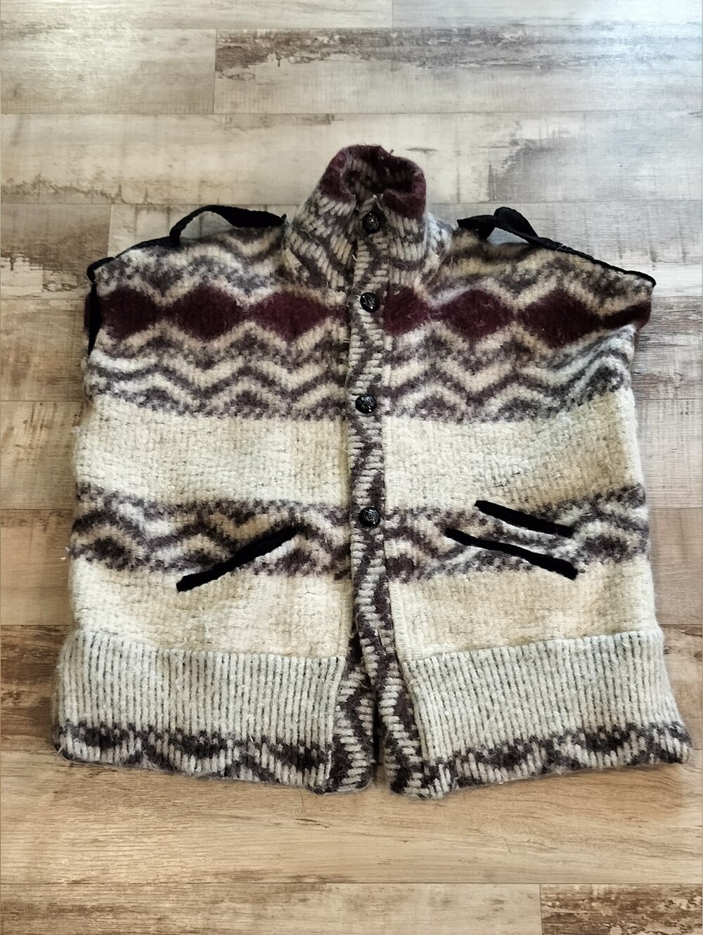 Diesel Cream and Burgundy Patterned Zip-Up Sweater